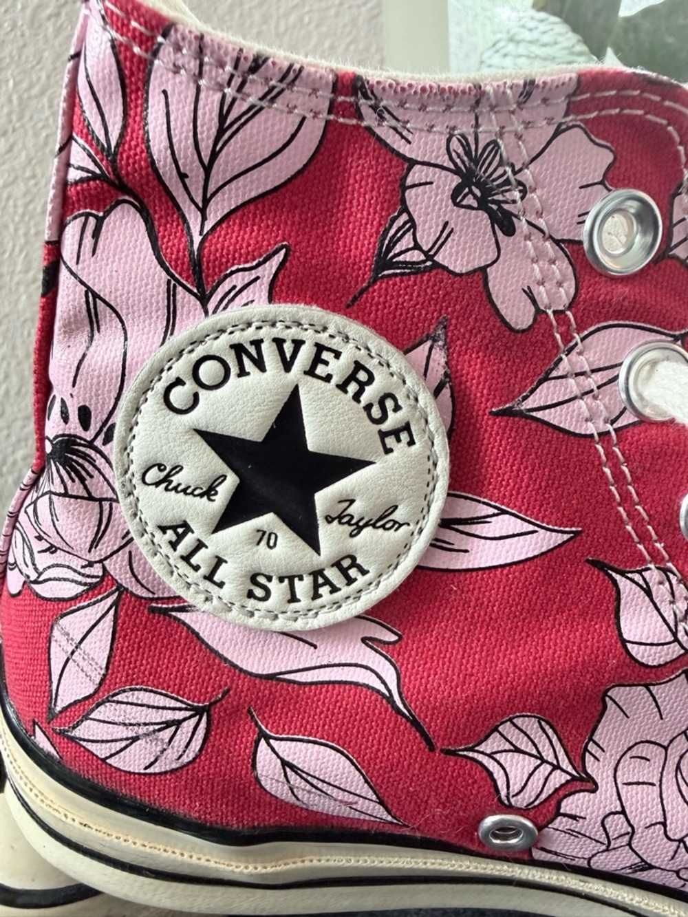 Converse Chuck Taylor All Star Floral High Top Sneakers Pink Red Women’s Size 9 - Picture 4 of 10